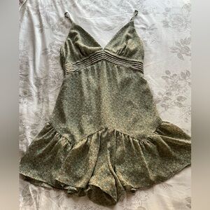 Y2K Sage Green Ditsy Floral Babydoll Romper Medium Fairycore Boho Cottagecore